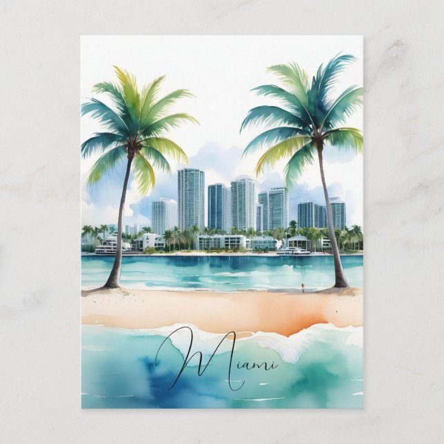 Miami vattenfärgart vykort (Framsida)