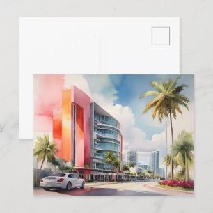 Miami vattenfärgart vykort