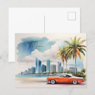 Miami vattenfärgart vykort