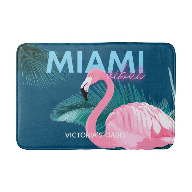Miami Vibes Neon Flamingo Art Deco Badrumsmatta (Framsidan)