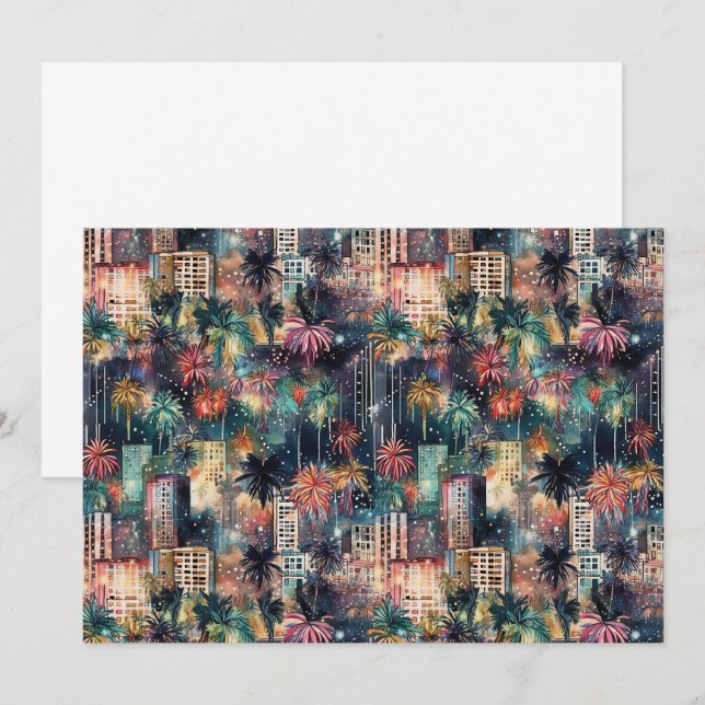Miami vid jul och nyår i vattenfärger tack kort (Fram/baksida)