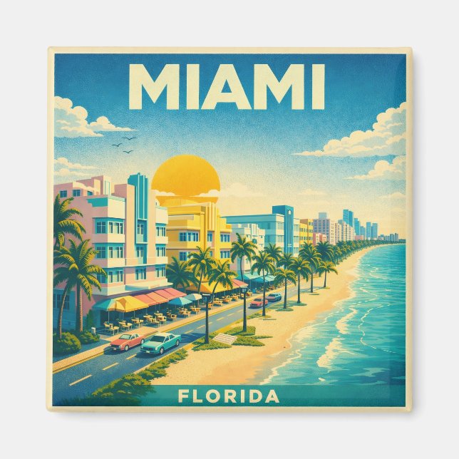 Miami Vintage Travel Poster Magnet (Framsidan)