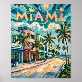 Miamis Ocean Drive Art in Van Gogh's Stil Travel Poster