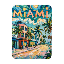 Miamis Ocean Drive Travel Art i Van Goghs Stil Magnet