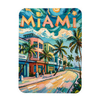 Miamis Ocean Drive Travel Art i Van Goghs Stil Magnet
