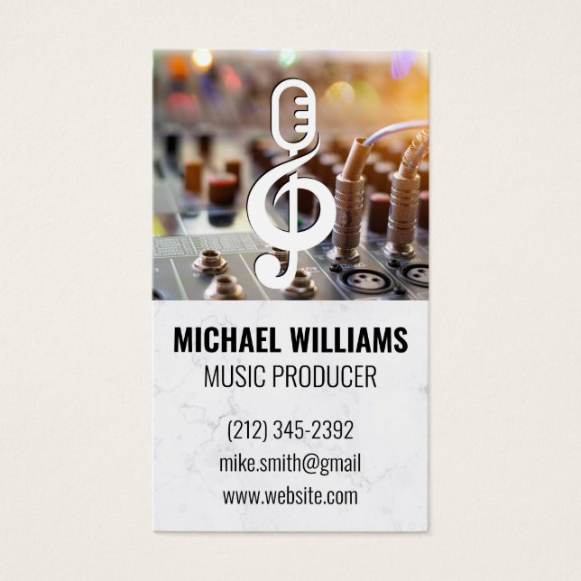 Mic-Logotyp för musikanteckning | Ljud Board Mixer Visitkort (Framsidan)