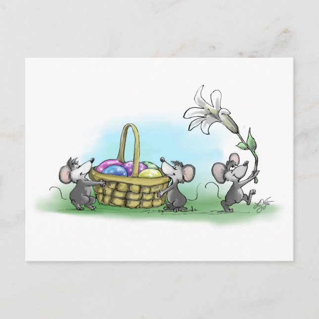 Mic, Mac och Moes glada påsk Helg Vykort (Framsida)