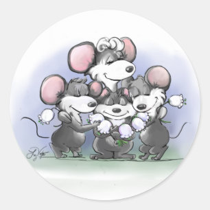 Mic, Mac och Moes illustration av Mors dag i Lyckl Runt Klistermärke