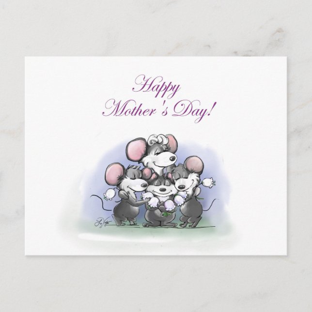 Mic, Mac och Moes Lycklig Mors dag Helg Vykort (Framsida)