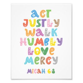 Micah 6:8, Bible Verse, Scripture, Nursery Art Fototryck