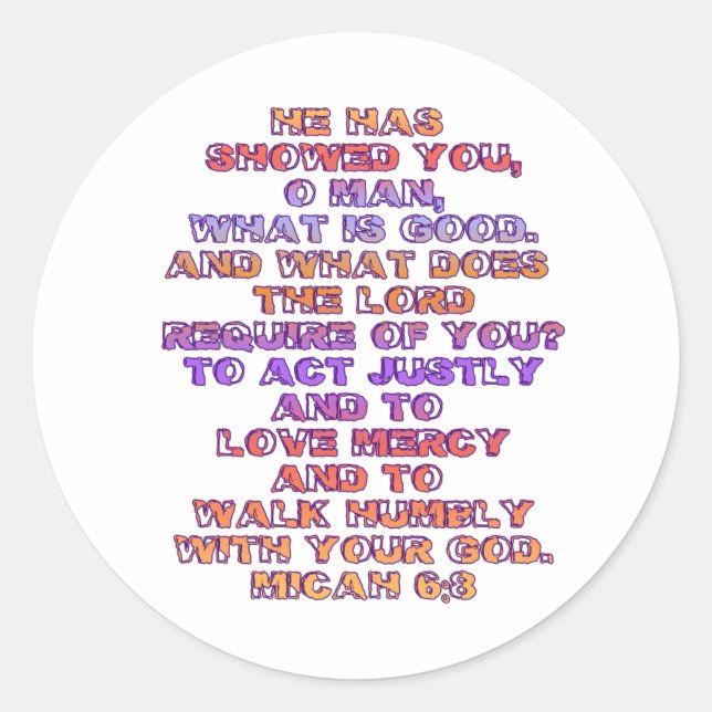 Micah 6:8 runt klistermärke (Framsida)