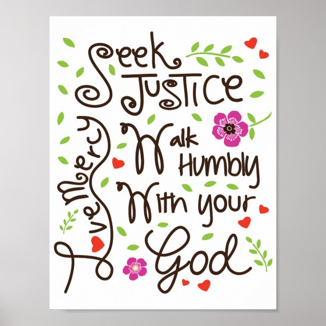 Micah 6 8 Seek Justice Kärlek Mercy Walk Humly Poster (Framsidan)