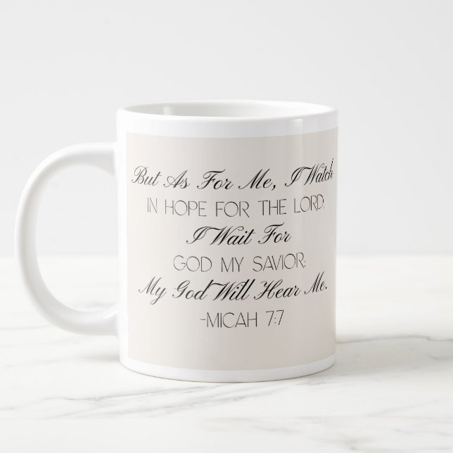 Micah 7:7 Hopp Bibelvers Mugg Jumbo Mugg (Vänster)
