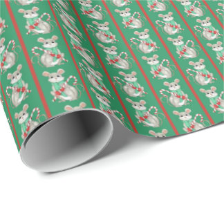Mice and Candy Canes Wrapping Paper Presentpapper