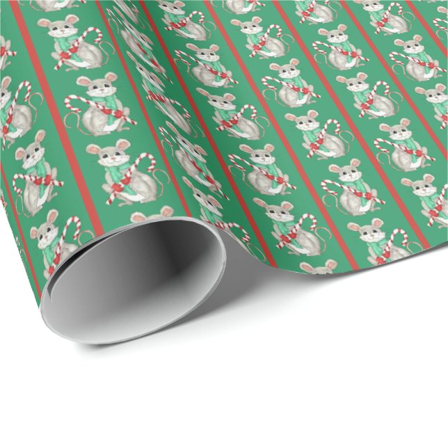 Mice and Candy Canes Wrapping Paper Presentpapper (Rullad Hörn)
