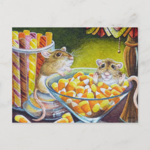 Mice Candy Sticks Candy corn Watercolor Art Vykort