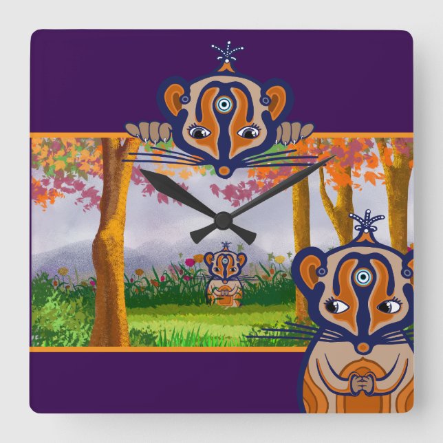 Mice creatures in the field Fleece Blanket Fyrkantig Klocka (Framsida)