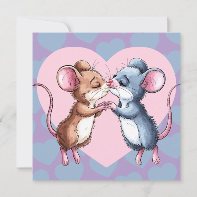 Mice Kissing Valentine Day Hearts Kärlek Card Julkort (Framsida)
