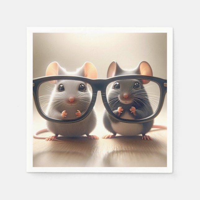 Mice Peering från bakom svarta eyeglass Pappersservett (Framsidan)