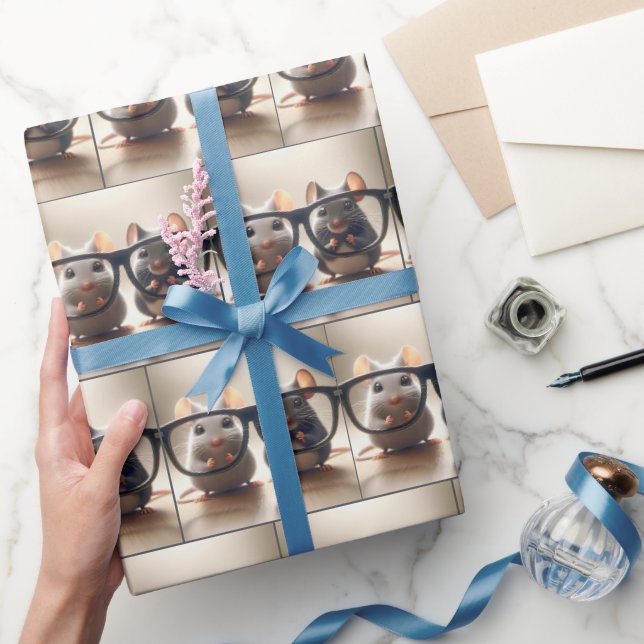 Mice Peering från bakom svarta eyeglass Presentpapper (Gifting)