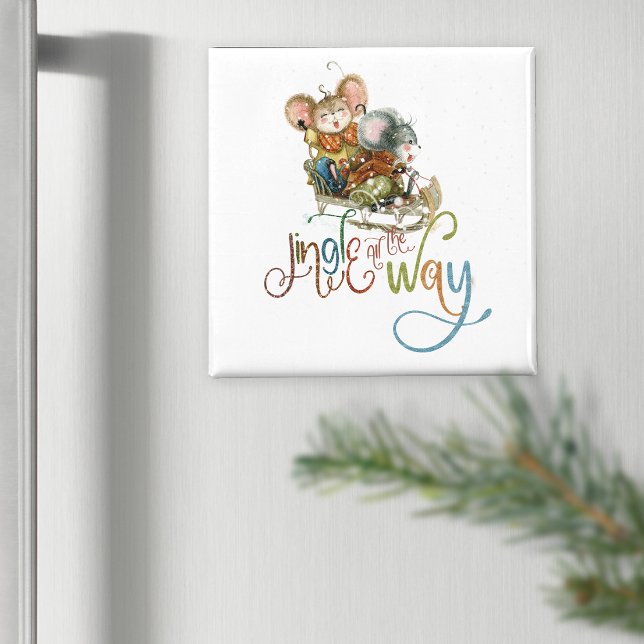 Mice Sleigh Jingle hela vägen Glitter jul Magnet (Skapare uppladdad)