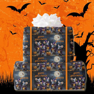Mice Wizards Pumpkins Halloween Birthday Add Namn Presentpapper