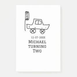 Michael fyller två födelsedag leksongsbil trafiklj post-it block