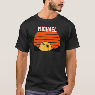 Michael Handflatan Träd Sunset Retro Vintage Sand T Shirt