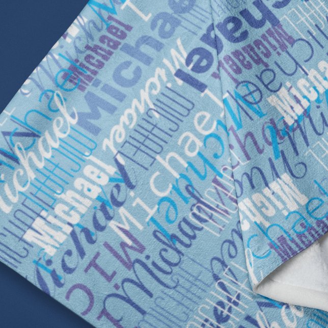 Michael Repeated Namn Mönster Shades of Blue Fleecefilt (Skapare uppladdad)