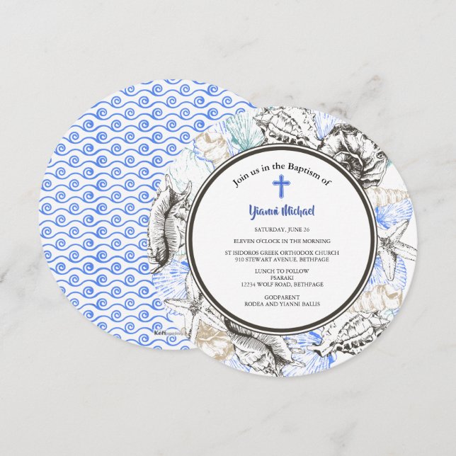 Michael Round Baptism-inbjudan Inbjudningar (Fram/baksida)
