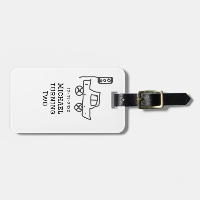 Michael turning two birthday toy car traffic light bagagebricka (Horisontell Framsida)