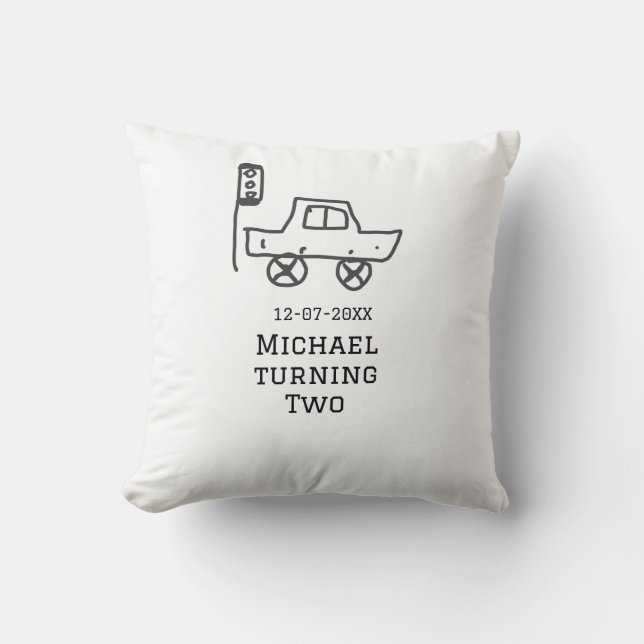 Michael turning two birthday toy car traffic light kudde (Framsida)