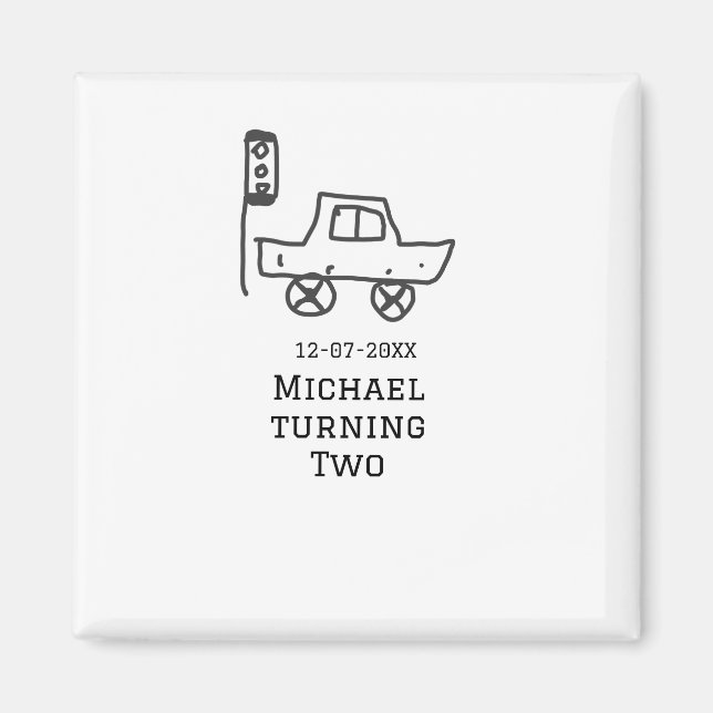 Michael turning two birthday toy car traffic light magnet (Framsidan)