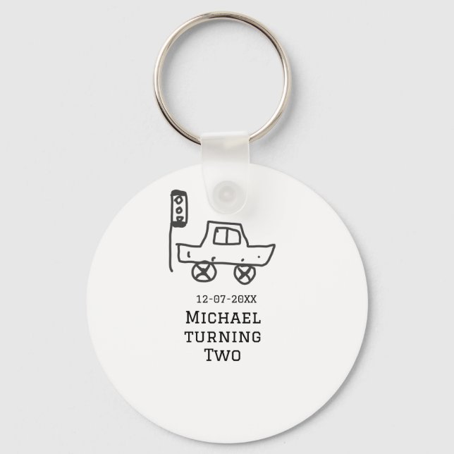 Michael turning two birthday toy car traffic light nyckelring (Framsida)