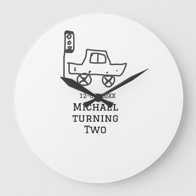 Michael turning two birthday toy car traffic light stor klocka (Framsida)