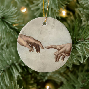 Michaelangelo händer build adam gud julgransprydnad keramik