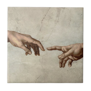 Michaelangelo händer build adam gud kakelplatta