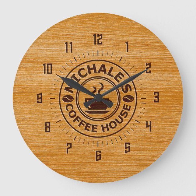 Michale's Coffee House Engrave Effect Wall Clock Stor Klocka (Framsida)