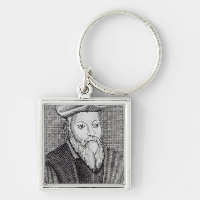 Michel Nostradamus Fyrkantig Silverfärgad Nyckelring (Framsidan)