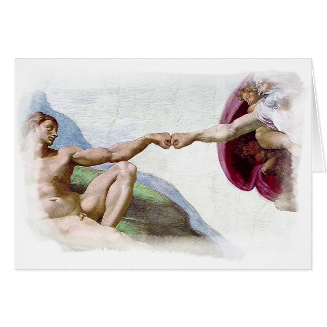 Michelangelo Creation of Man - Gud Adam Fist Bump Hälsningskort (Framsidan Horizontal)