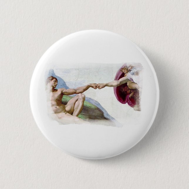Michelangelo Creation of Man - Gud Adam Fist Bump Knapp (Framsida)