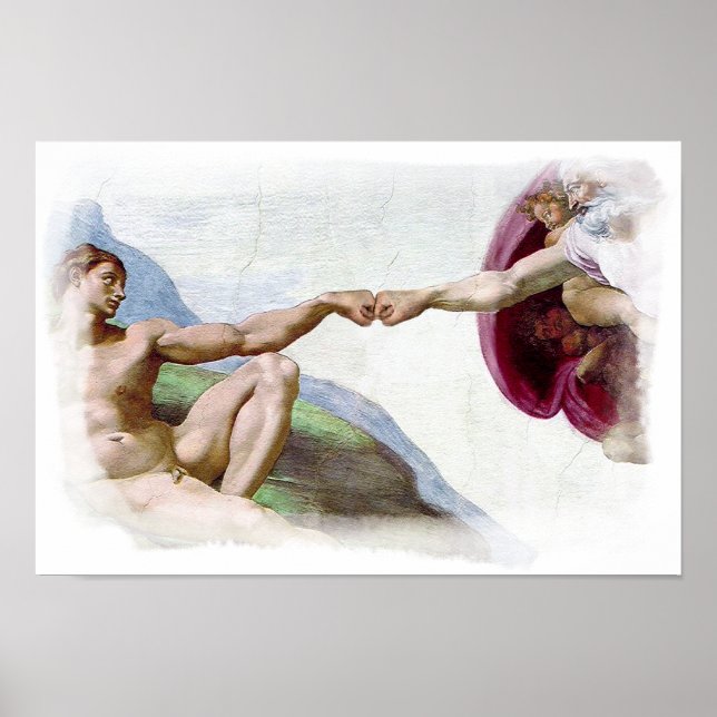 Michelangelo Creation of Man - Gud Adam Fist Bump Poster (Framsidan)