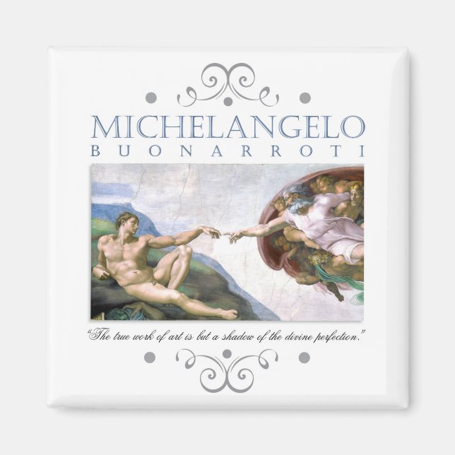 Michelangelo Creation of Man Painting with Quote Magnet (Framsidan)