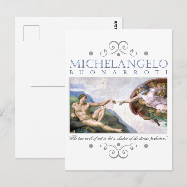 Michelangelo Creation of Man Painting with Quote Vykort (Fram/baksida)