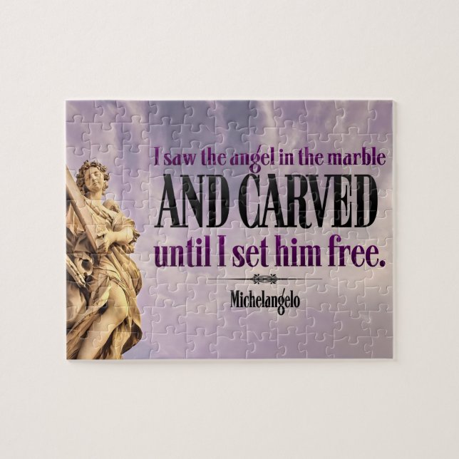Michelangelo Inspirational Quote "Angel carved" Pussel (Horisontell)