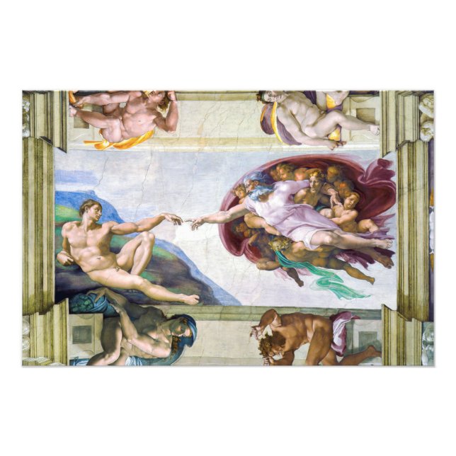 Michelangelo - Skapande av Adam, Sistine Chapel Fototryck (Framsidan)