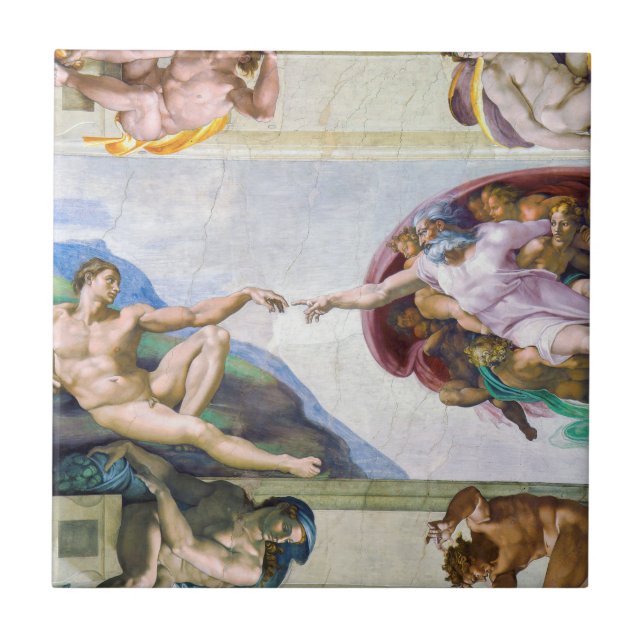 Michelangelo - Skapande av Adam, Sistine Chapel Kakelplatta (Framsidan)