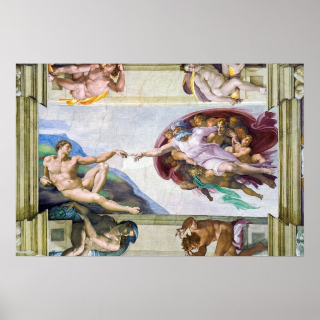 Michelangelo - Skapande av Adam, Sistine Chapel Poster (Framsidan)
