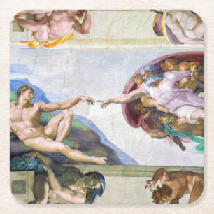 Michelangelo - Skapande av Adam, Sistine Chapel Underlägg Papper Kvadrat