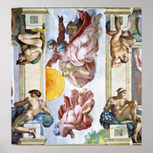 Michelangelo - Skapandet av sol måne och stjärnor Poster